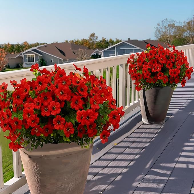 12 Bundles Artificial Flowers for Outdoor Indoor Fake Flowers uv Resistant Artificial Outdoor Flowers Fake Plants for Porch Garden Home Patio Decor (Red)