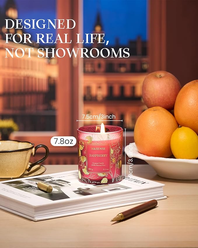M&SENSE Raspberry Scented Soy Candles, 8.1oz 42-Hour Burn Time Vegan No Toxin, Aromatherapy Relaxing Refreshing Candles for Stress Relief, Housewarming Gift for Men Women
