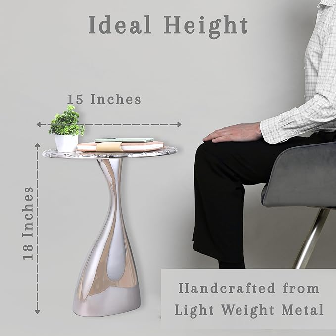 CLEENTABLE Coffee Round Side Table - Pedestal Lightweight Metal End Table - Metal Accent Table for Small Spaces Living Room,Bedroom,Balcony - Easy Assembly, Modern Minimalist Design 18" (Silver)