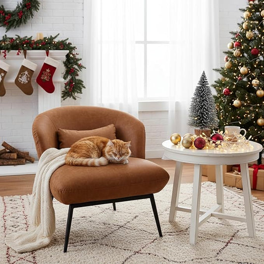 DUOMAY Modern Accent Chair, PU Upholstered Leisure Chair Single Sofa Chair Lounge Chair with Lumbar Pillow Metal Legs Slipper Chair for Living Room Bedroom Office, Brown