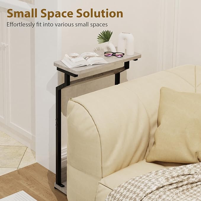 Narrow Side Table for Small Spaces, 2-Tier Farmhouse Small End Table, Slim TV Tray Couch Table Skinny Thin End Tables for Living Room Bedroom, Grey