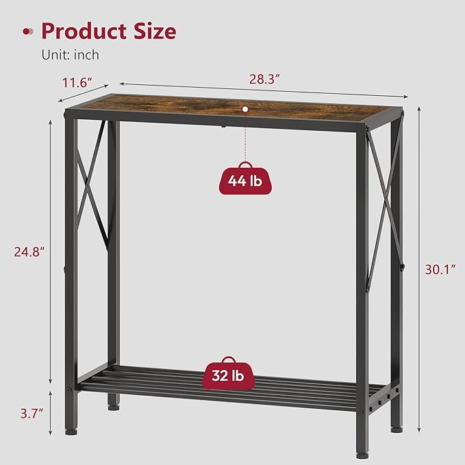 Tajsoon Console Table, 2 Tier Small Hallway Table, Narrow Sofa Table for Entryway with Open Shelves for Living Room, Hallway, Foyer, Office, Rustic Brown