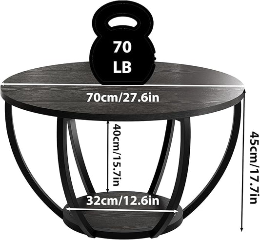 HOMERECOMMEND Round Coffee Table,Wooden 2-Tier Circle Coffee Tables with Storage Shelves,Accent Center Table for Living Room, Sofa Table for Home Office, Black