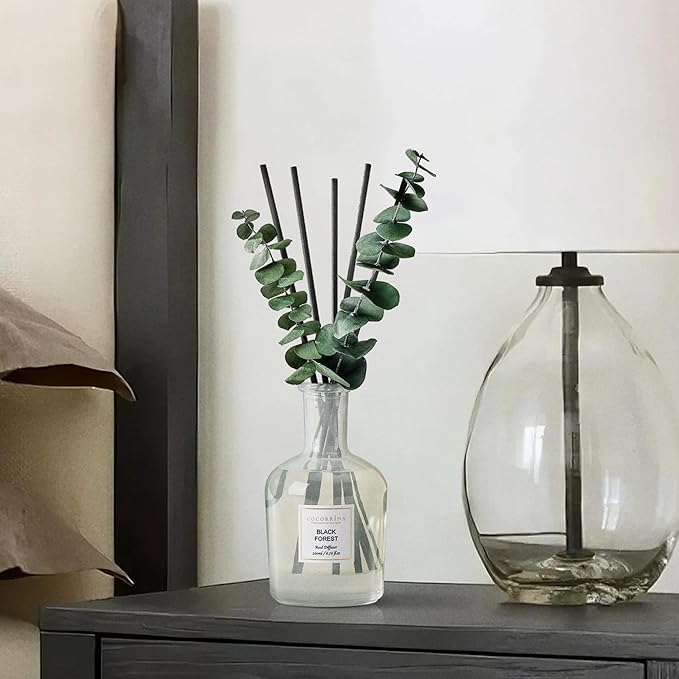 COCORRÍNA Eucalyptus Reed Diffuser, Black Forest Scent – 6.76 oz Essential Oil with Sticks & Dried Eucalyptus Branches, Home Fragrance for Bedroom or Bathroom Décor