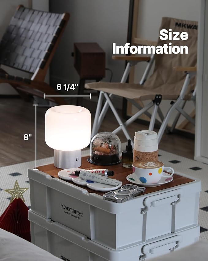 Halo Mushroom Lamp, 5W Cute Cordless Rechargeable Table Lamp with Glass Shade, 3 Color Temps LED Dimmable Ambient Lighting, Small Retro Touch Bedside Light for Bedroom Decor, White