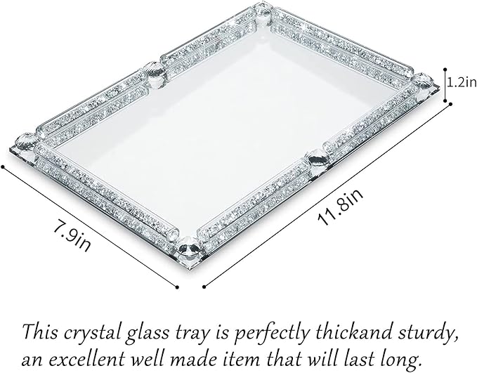 Mirror Crystal Perfume Tray,Crushed Diamond Filled Crystal Glass Vanity Tray,Jewelry Trinket Holder,Decorative Tray for Home,Party,Hotel Banquet