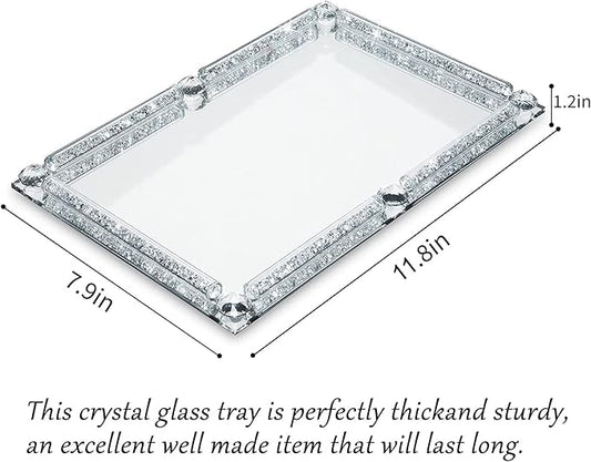 Mirror Crystal Perfume Tray,Crushed Diamond Filled Crystal Glass Vanity Tray,Jewelry Trinket Holder,Decorative Tray for Home,Party,Hotel Banquet