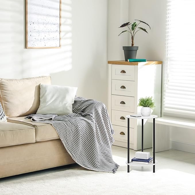 SEHERTIWY Round Side Table for Living Room, White End Tables Living Room Set of 2, Accent Table for Small Spaces, Round Nightstand for Bedrooms