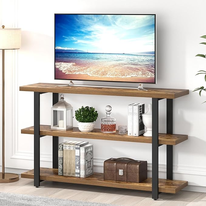 FOLUBAN Sofa Table, Wood Entryway Table with Storage Shelves for Living Room, Modern Console Tables for Hallway, Entrance, or Behind Couch, Rustic Brown, 47 Inch