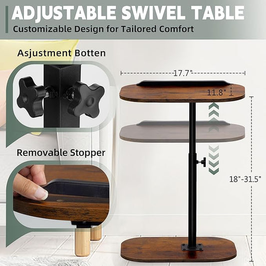 Aoligrace Adjustable Height C Shaped End Table, 360°Swivel Small Side Table for Small Spaces Living Room, Flip Top TV Tray for Couch Sofa Chair