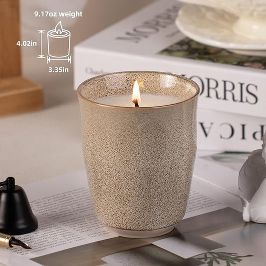 Scented Candle, 9oz Soy Candles, Red Rose Scented White Candles for Women & Men, Long-Lasting Aromatherapy Jar Candle Wax for Home, Bathroom, Non Toxic Candle Gift (Brown Ceramic Cup 19)