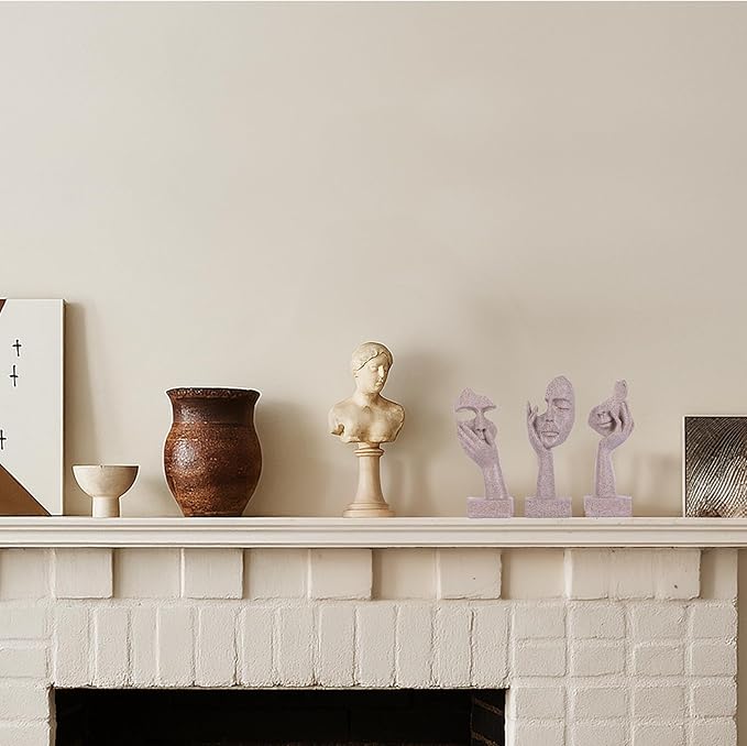 3 Pcs Thinker Small Statue Set - Art Resin Abstract Home Accent Figurines for Decor Woman Apartment Bookshelf Floating Shelf Coffee Table Office Desk Counter Decor (3 Pcs Sandstone, 6")