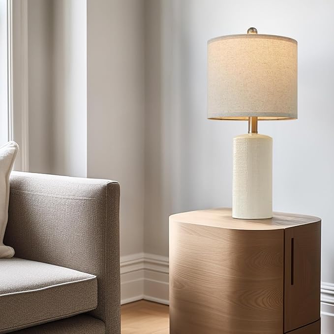 20.25'' Ceramic Table Lamps Set of 2 Small Farmhouse Bedside lamp Creamy White Modern Nightstand End Table Lamps for Living Room Bedroom Study Office