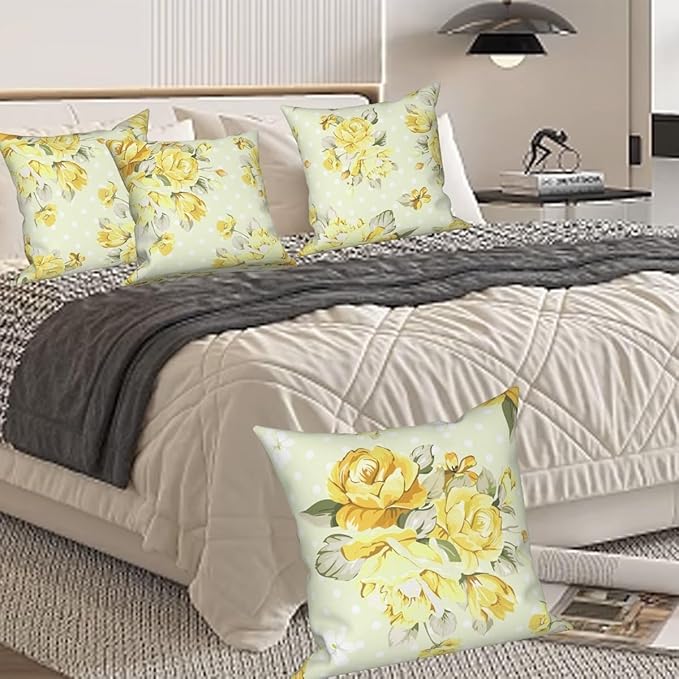 Light Yellow Flower Throw Pillow Covers 26"x26" Set of 4, Retro Floral Decorative Pillowcases for Sofa Chair Couch Bed Living Room Office Car Garden Patio Farmhouse Indoor Outdoor