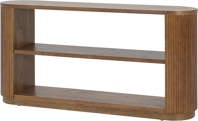 kevinplus 58.9'' Console Table Sofa Table for Entryway, 3-Tier Storage Open Shelf Modern Countryside Farmhouse Style, Elegant Wood Grain & Fluted Design, Easy Assemble, Brown