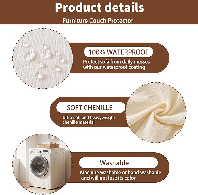 100% Waterproof Couch Cover Sofa Covers for Sectional Couches Reclining Armseat/Chair/Futon Sofa SlipCover for Dog Pet-Friendly Furniture Protector for Living Room with Tassel(71" x 51", Beige)