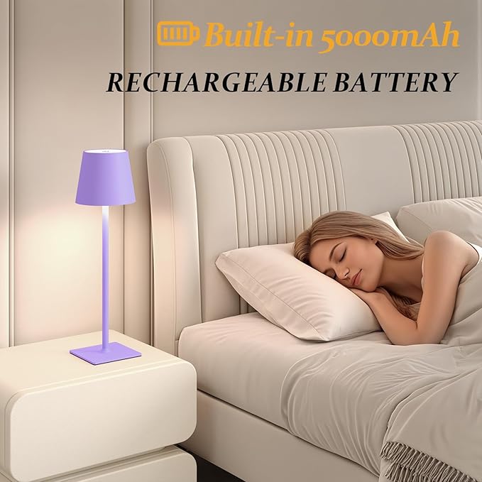 2 Pack Cordless Table Lamps, 3 Colors Stepless Dimming, 5000mAh Rechargeable Battery LED Desk Lamp for Bedroom/Couple Dinner/Desk/Cafe/Dining Room/Terrace