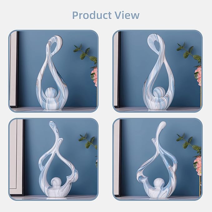 Blue Sculptures Home Decor, Ceramic Statues Coffee Table Decor for Living Room, Table Centerpiece for Dining Room, Shelf, Entry, Modern Minimalist Abstract Art Objects (2pcs)