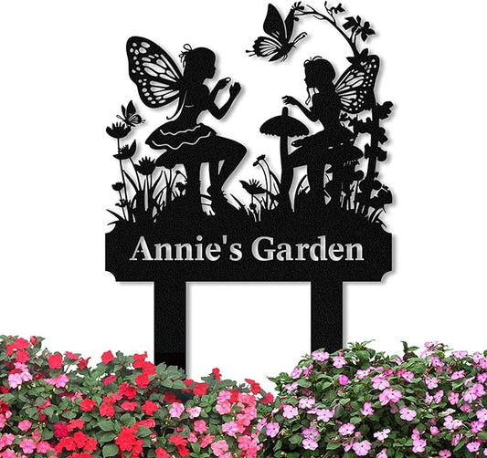 Personalized Garden Signs with Stake, Metal Custom Fairy Garden Signs for Outdoor Waterproof, Customized Metal Name Sign, Home Patio Yard Outdoor Decor Gifts for Gardeners