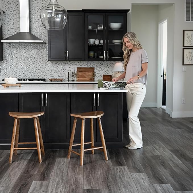 Maven Lane Luna Counter Stool – 26 Inches – Round Stool with Footrest – Light Brown Solid Wood – Space-Saving Design for Kitchen Counters & Islands, Ideal for Apartments, Dorms & Compact Living