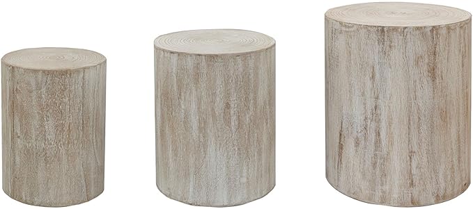 Nesting Coffee Table Set of 3, Modern Round Wooden Circle Accent Coffee Tables for Small Spaces Living Room Bedroom Balcony Office Drum Side Table