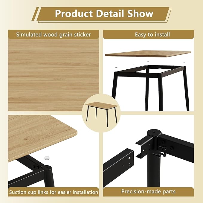 Modern Wooden Dining Table, 47.2'' Rectangle Table, Kitchen & Dining Room Table, Wooden Dining Table with Black Metal Legs for Living Dining Room(Natural Wood, 47.2 in)