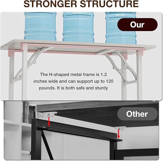 TEMI Long Computer Desk Folding Table - No Assembly, Compact 55.1" Foldable Desk with Power Outlets & USB Charging Port, Portable Lagre Office Desk, Ideal Large Study Table for Narrow Spaces,White Ash