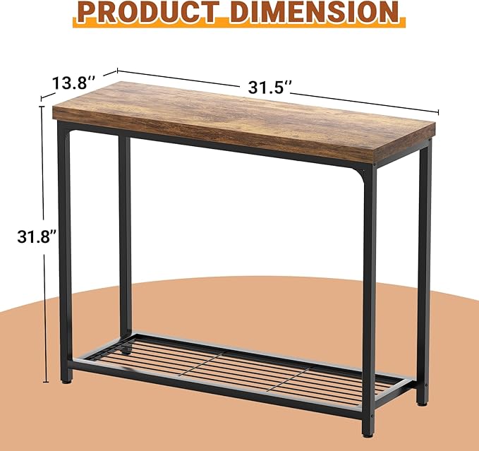 32" Small Console Table, 2-Tier Entryway Table, Sofa Table with Mesh Shelves, Console Tables for Living Room, Bedroom, Hallway, Entryway, Foyer, Rustic Brown