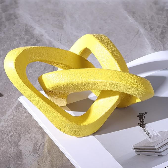 Infinity Knot Sculpture Yellow Knot Decor Object, Abstract Knick Knacks Coffee Table Modern Statue, Yellow Sculpture for Home Living Room Table Ornaments and TV Stand Bookshelf Decorative