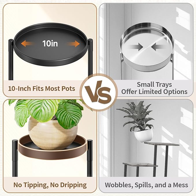 LASZOLA 4 Tiered Folding Plant Stand Indoor for Multiple Large Planter, Tall Heavy Duty Adjustable Rack with Rust Proof 10 Inch Wide Tray, Sturdy Vertical Tree Organizer for Narrow Inside Floor, Black