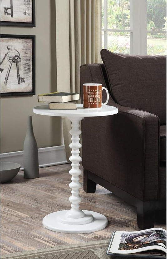 Coastal Charm Spindle Table, 17.75-in x17.75-in x24-In, White Finish, Classic Pedestal Design, Round Wooden Accent Table, Perfect for Any Living Space