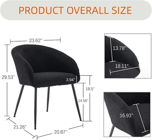 Modern Small Accent Chair, Comfy Sherpa Makeup Vanity Chair with Metal Legs, Decorative Chair no Wheels for Living Room, Dressing Room, Bedroom, Black