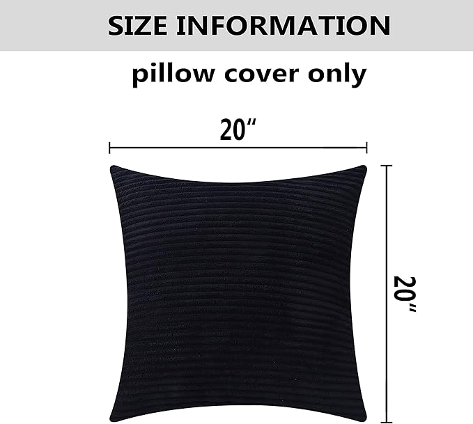 Home Brilliant Striped Velvet Cushion Cover for Chair 2 Packs Supersoft Handmade Fall Decorative Pillowcase for Bed Bench, 50cm, 20 x 20 Inch, Black