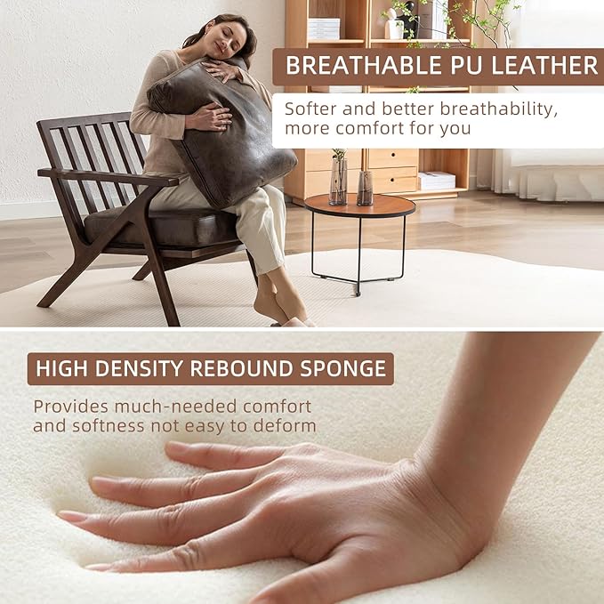 INZOY Mid-Century Modern Accent Chair with Wood Frame, PU Leather Living Room Chair and Soft Thick Padded Armchair for Living Room Bedroom Reception with Removable Upholstered Cushions, Dark Grey