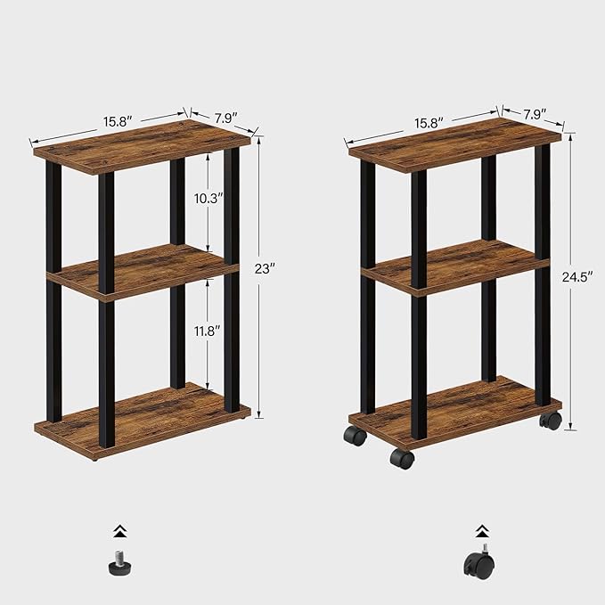 TUTOTAK Small Side Table, Narrow End Table, Bedside Table, Couch Side Table with Wheels for Living Room or Bedroom, Brown TB01BB061