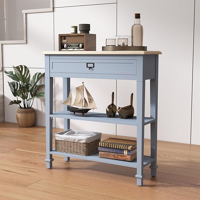 kinbor Skinny Console Table - Narrow Sofa Tables with Drawer and Storage Shelves for Front Door Entryway Hallway Living Room, Grey