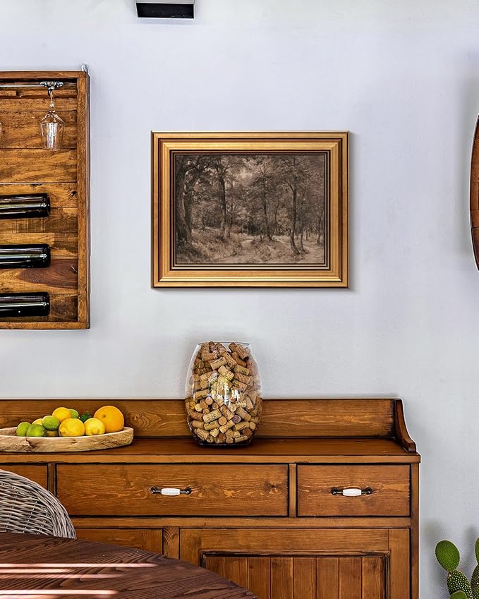 HUARCEY Gold Framed Vintage Wall Art for Living Room Nature Painting Prints Shelf Decor for Kitchen Aesthetic Bedroom Wall Art Gifts Charcoal Landscape Home Decor Farmhouse Path Forest Canvas Artwork