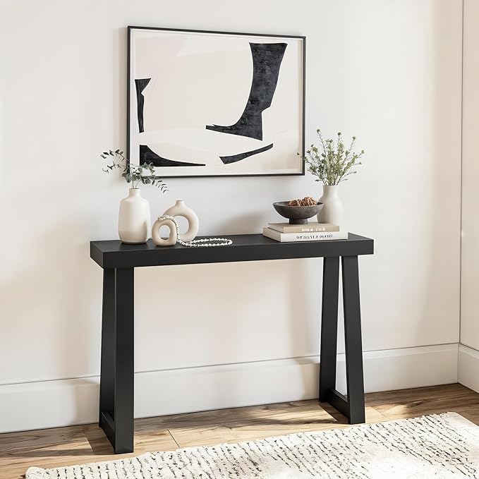 Plank+Beam Solid Wood Console Table, 46 Inch, Sofa Table, Narrow Entryway Table for Hallway, Behind The Couch, Living Room, Foyer, Easy Assembly, Black