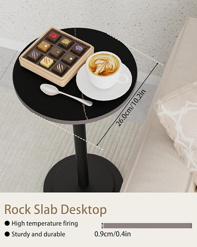 Height Adjustable Drink Table, Vintage Round Indoor Metal Plant Stand, for Small Spaces, Living Room, Bedroom, Cocktail, 1 Pack, Black, GBZ001CB-1