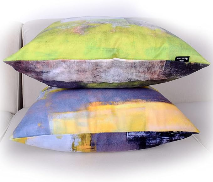 Yellow and Grey Art Artwork Modern Decorative Gray Home Decorative Throw Pillows Covers Cushion Cover for Bedroom Sofa Living Room 18X18 Inches Set of 2