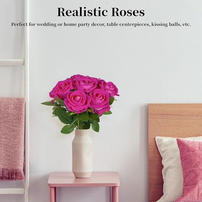 10 PCS Artificial Roses with Long Stems Silk Flowers Realistic Foam Flowers Fake Roses for Valentine's Day Home Wedding Decor(Freud)