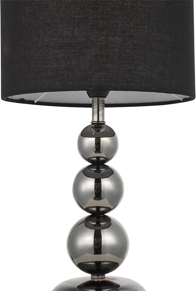 Small Modern Bedside Table Lamp, 7 x 7 x 13 Inch Farmhouse Table Lamps, Black Metal Ball Table Lamp for Living Room Bedrooms and Office (Black Fabric Lampshade)