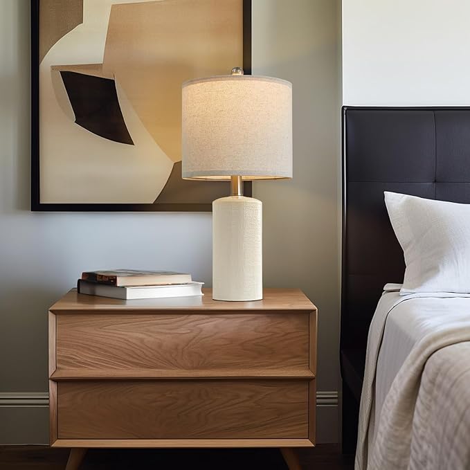 20.25'' Ceramic Table Lamps Set of 2 Small Farmhouse Bedside lamp Creamy White Modern Nightstand End Table Lamps for Living Room Bedroom Study Office