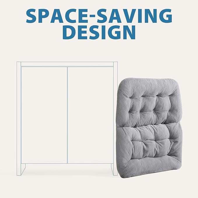 OAKHAM Comfy Chair for Adults, Soft Faux Fur Folding Lounge for Bedroom Living Room Dorm Rooms Flexible Reading Chair for Teens Kids, X-Large Foldable (Ottoman-Grey)