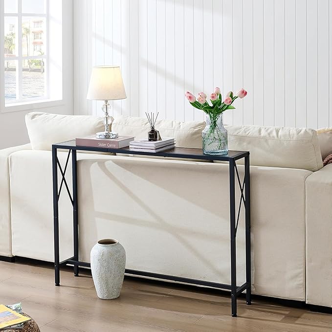 41.7" Console Table Behind Couch, Industrial Narrow Sofa Table for Hallway, Living Room, Bedroom, Rustic Brown