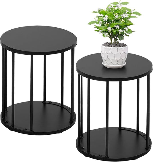 Plant Stand Indoor,small plant stool,Flower Pot Corner stand holder,Mid Century Heavy Duty Metal Tall Home Decor,Modern Round End Table,Small Rustic Display Stand for Living Room,Bedroom(Black,2 Packs)