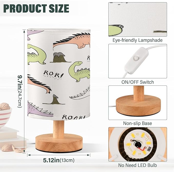 Bolaz Small Table Lamp for Bedroom Funny Dinosaur Table Lamp Nightstand Lamp for Livingroom Office Reading Working Table Desk