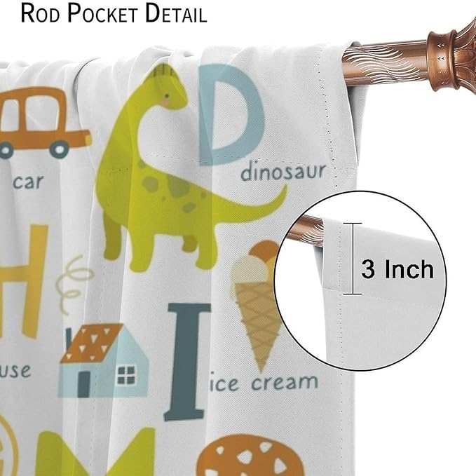 BAEKJIN Kids Alphabet Curtains，Catoon Animals Pattern Print Decor Window Drapes for Bedroom Living Room 42x45 Inch