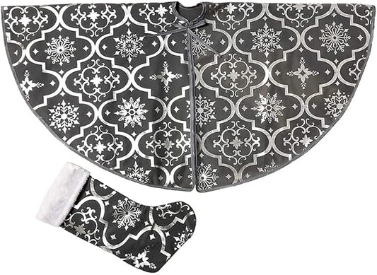 Flash World 36 Inch Large Christmas Tree Skirt Xmas Soft Cover Mat Decor Snowflake Collar Farmhouse Tree Skirt for Holiday Ornaments Party Home Indoor Decorations (Grey, 36INCH)