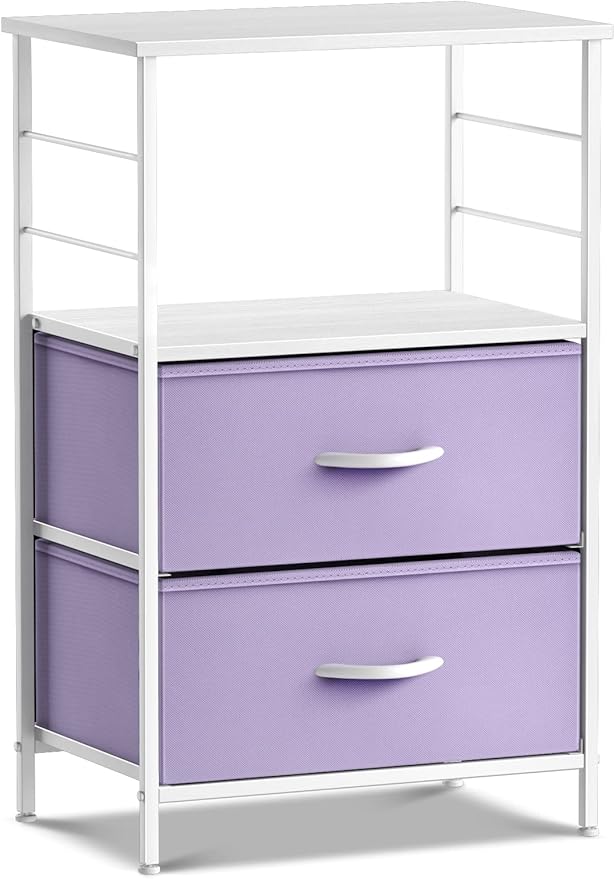 Sorbus 2 Drawer Shelf Storage Nightstand - Kids Bedside Furniture End Table Night Stand with Steel Frame Wood Top & Easy Pull Fabric Bins, Dresser & Chest for Home Bedroom Accessories Office & College